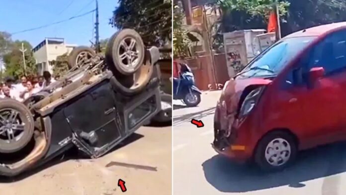 Mahindra Thar crashes into a Tata Nano